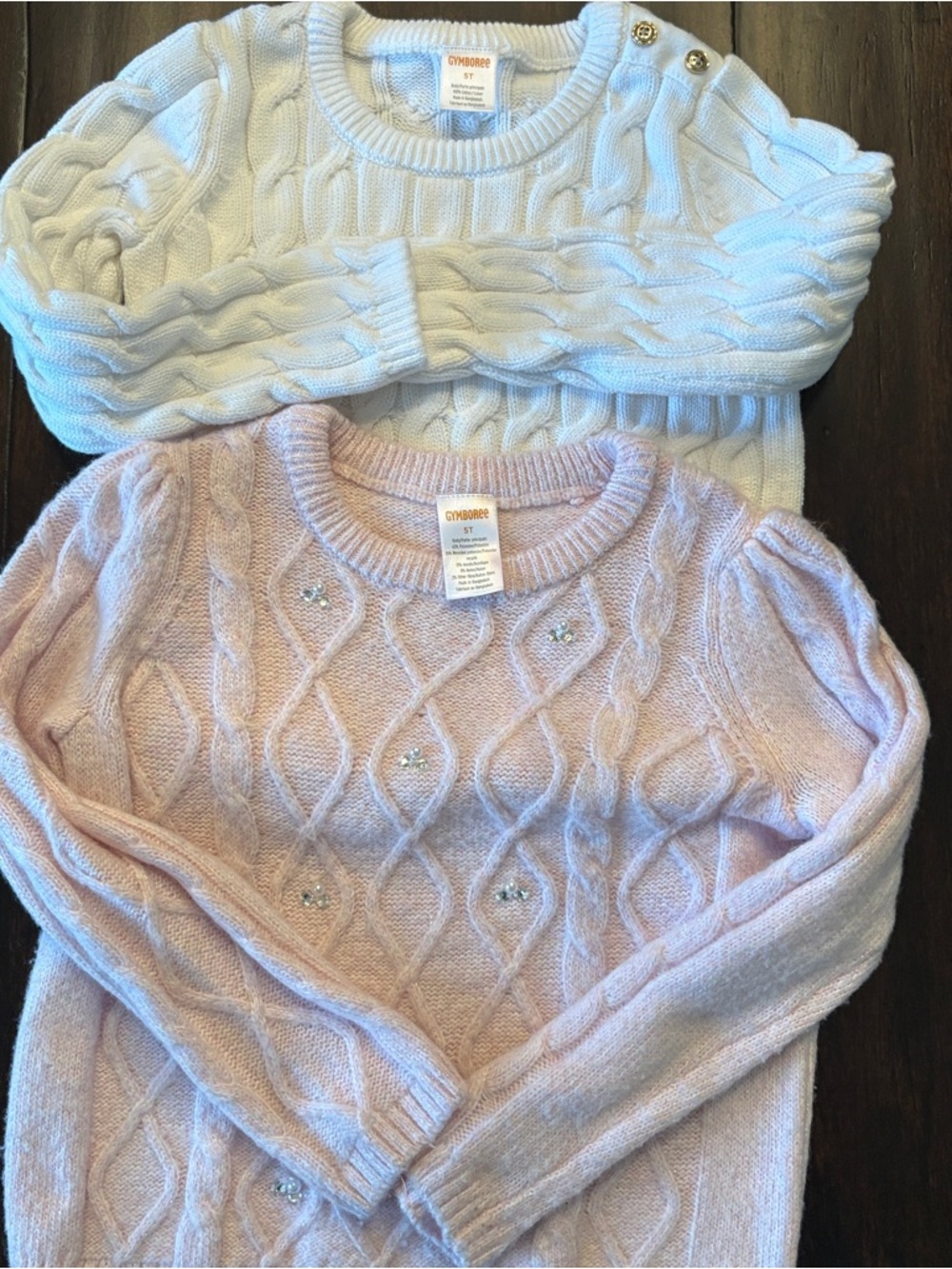 Girls Decorative Knit Toddler Sweaters - White & Pink Size 5T